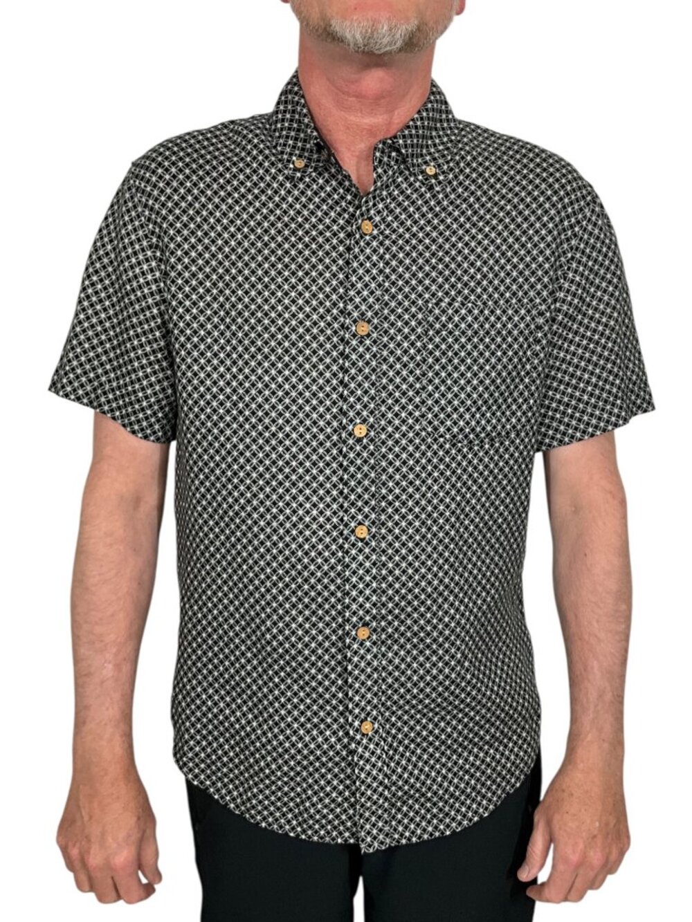 Christian LaCroix Linen Ludwig Shirt M Geo Black Button Down Short Sleeve NEW